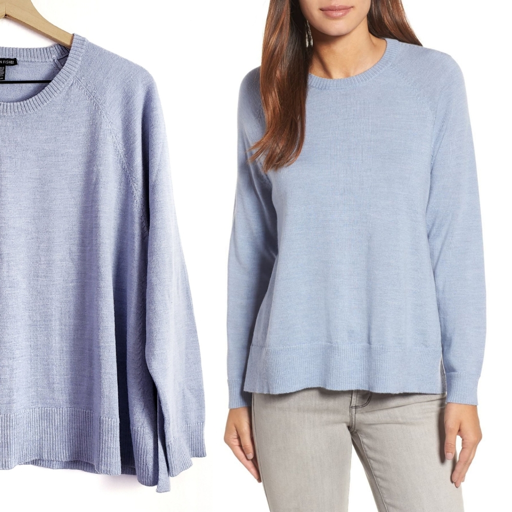 Eileen Fisher Fine Italian Merino Lt Blue Sweater
